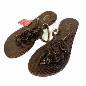 Candies Size 6 Brown Ruffle Toe Thong Flip Flop Sandal‎ New NWT